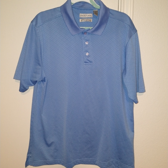 Tehama Hang'Em Dry Blue Polyester Short Sleeve Polo Shirt Men's sz Large. - Picture 1 of 6
